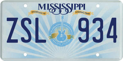 MS license plate ZSL934