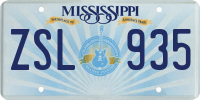 MS license plate ZSL935