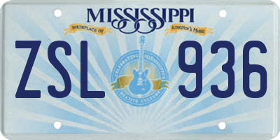 MS license plate ZSL936