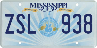 MS license plate ZSL938