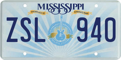 MS license plate ZSL940