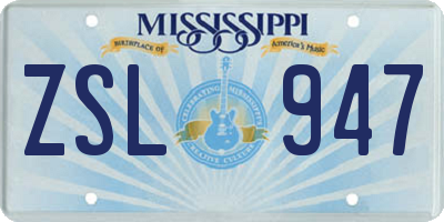 MS license plate ZSL947