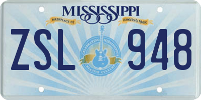 MS license plate ZSL948