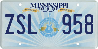 MS license plate ZSL958