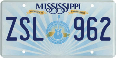 MS license plate ZSL962