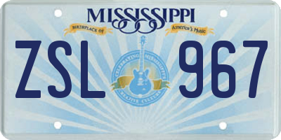 MS license plate ZSL967