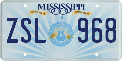 MS license plate ZSL968