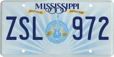 MS license plate ZSL972