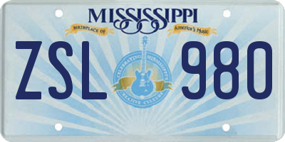 MS license plate ZSL980