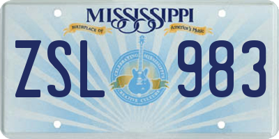 MS license plate ZSL983