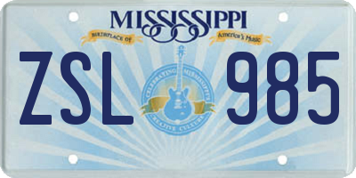 MS license plate ZSL985