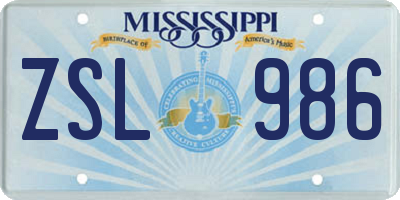 MS license plate ZSL986