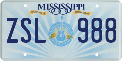 MS license plate ZSL988