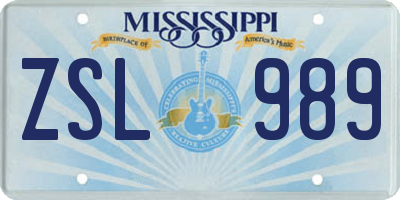 MS license plate ZSL989