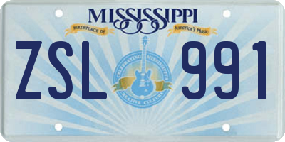 MS license plate ZSL991