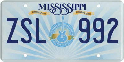 MS license plate ZSL992