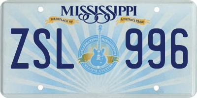 MS license plate ZSL996