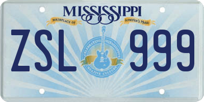 MS license plate ZSL999