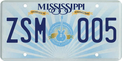 MS license plate ZSM005