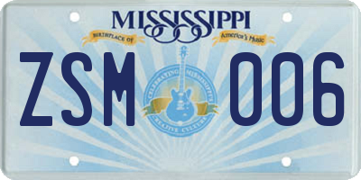 MS license plate ZSM006