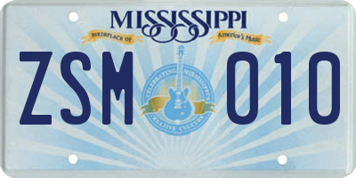 MS license plate ZSM010