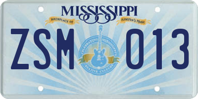 MS license plate ZSM013