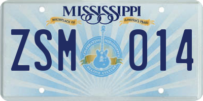 MS license plate ZSM014