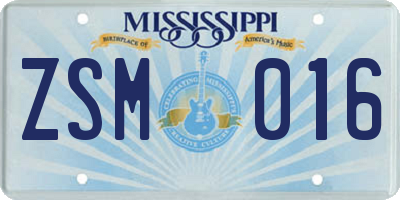 MS license plate ZSM016