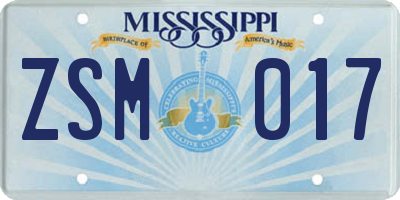 MS license plate ZSM017