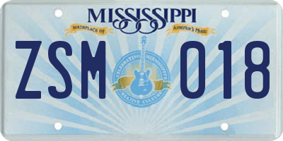 MS license plate ZSM018