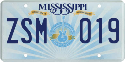 MS license plate ZSM019