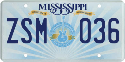 MS license plate ZSM036