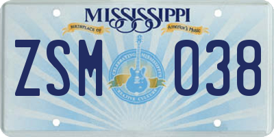 MS license plate ZSM038