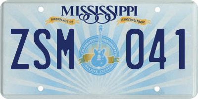 MS license plate ZSM041