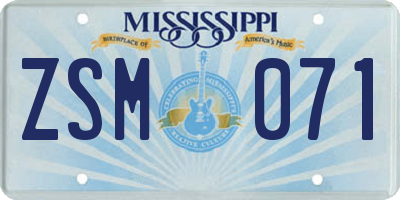 MS license plate ZSM071