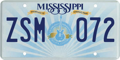 MS license plate ZSM072