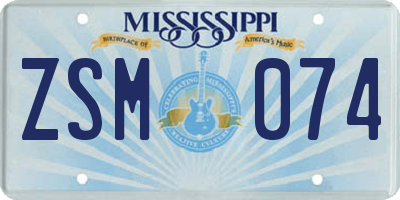 MS license plate ZSM074