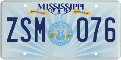 MS license plate ZSM076