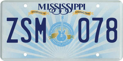 MS license plate ZSM078