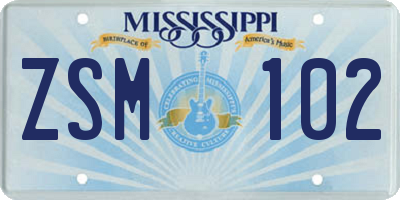 MS license plate ZSM102