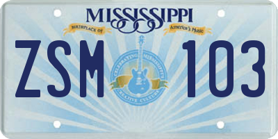 MS license plate ZSM103