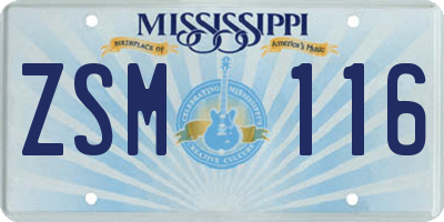 MS license plate ZSM116