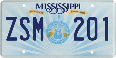 MS license plate ZSM201