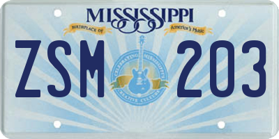 MS license plate ZSM203