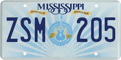 MS license plate ZSM205