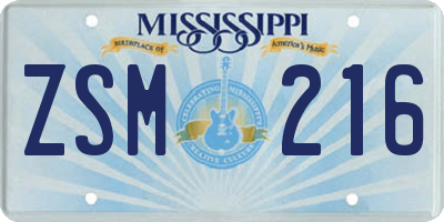 MS license plate ZSM216