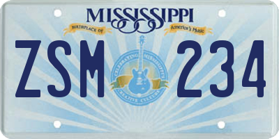 MS license plate ZSM234