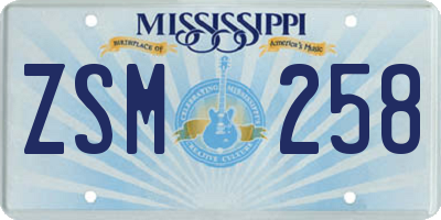 MS license plate ZSM258