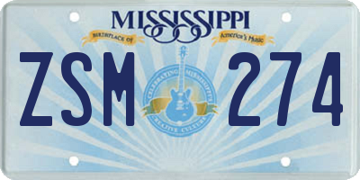MS license plate ZSM274