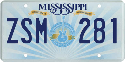 MS license plate ZSM281